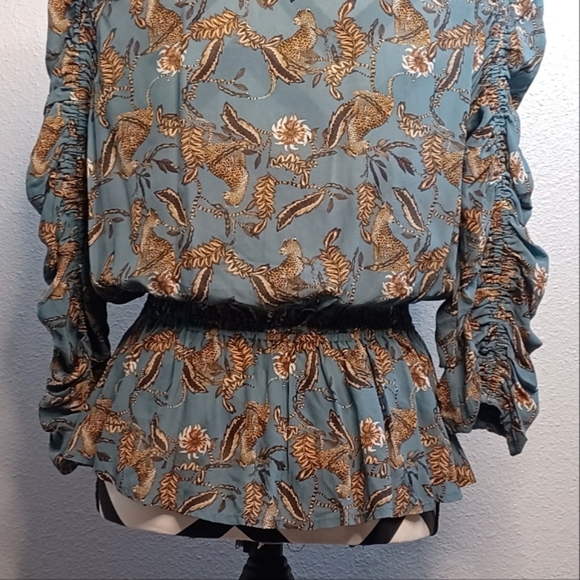 Anthropologie Caballero Leopard Cheetah Print Peplum Ruched Top Blouse - Picture 8 of 13